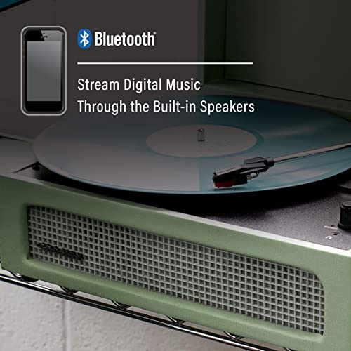 Image of Crosley CR8017B-SA Voyager Record Player, Sage | 3-Speed Turntable, Bluetooth In / Out, Built-in Full-Range Stereo Speakers, Adjustable Pitch Control
