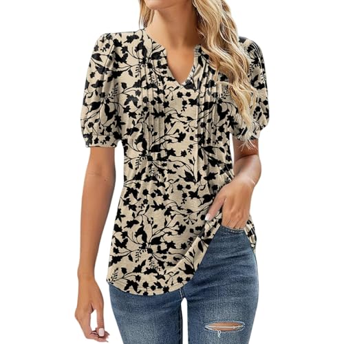 Angxiwan Cotton T Shirts for Women Summer Tops for Women UK Clearance Casual Floral Pleated Going Out Blouse Plus Size Short Sleeve Tunic Tops Fashion V-Neck Skull UK A White