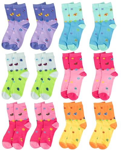 Gelante 12-Pack Girl Children Toddler Kids Cute Cotton Crew Novelty Socks