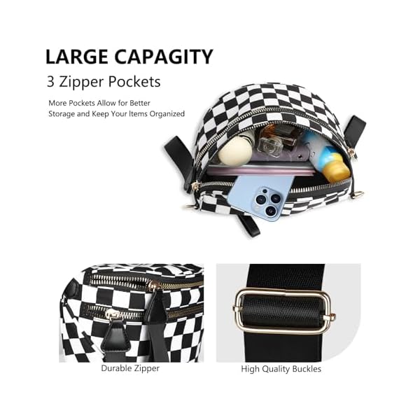 Bum Bags for Women Crossbody, Black and White Checkered Crossbody Bum Bag, Fanny Pack for Girls, Waist Bag Crossbody Purse with Adjustable Belt