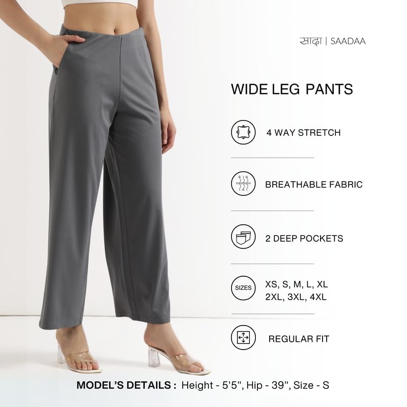 Image of SAADAA Palazzo Pants for Women Half-Elasticated Waistband | Palazzo for Women in Airy Linen Fabric | Regular Fit Mid Rise Waist & Deep Pockets | Versatile Formal & Casual Wear |