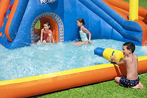 Bestway H2Ogo! 18 X 16.5 X 8.7 Foot Super Double Racing Slide Speedway Kids Inflatable Water Park With Air Blower, Ground Stakes, And Storage Bag #TOP6