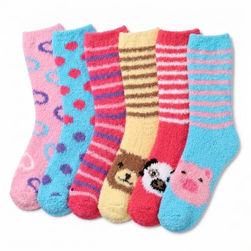 Image of Tipi Toe Womens Fuzzy Crew Socks with Anti Slip Grips Warm Cozy Fluffy Winter Slipper Socks Non Skid Home Socks for Women