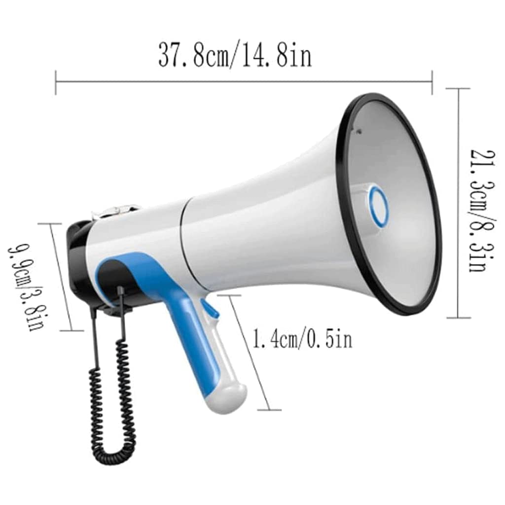 Mégaphone Portable à Sangle Portable Bullhorn 80 W avec contrôle du Volume réglable Mégaphone Portable Sirène intégrée, Haut-Parleur USB Bullhorn léger