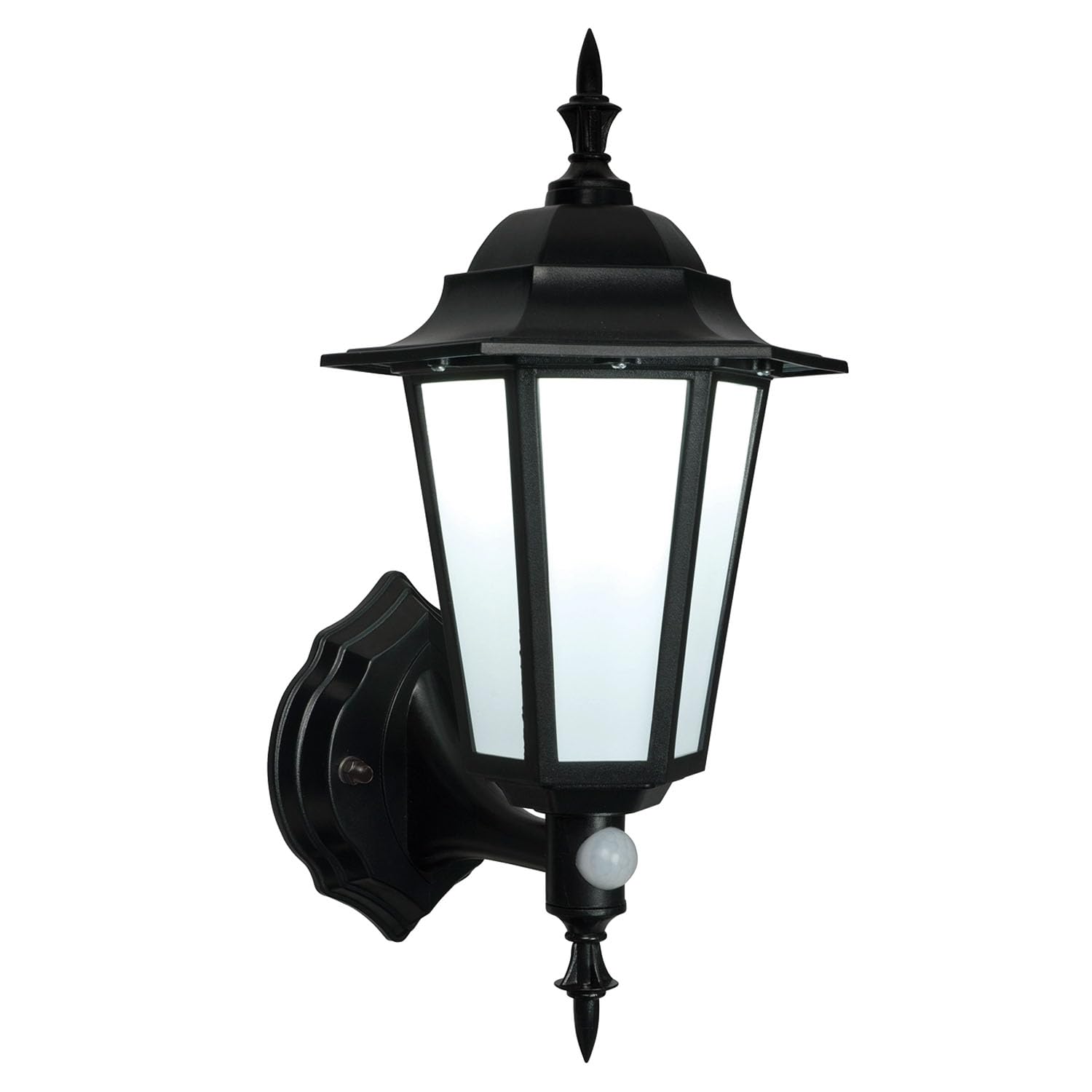 National Lighting Traditional Style PIR Lantern PIR Outside Lights - Outdoor Security Lights - Black Motion Sensor Presence Detector - IP44 Rated Outside Lamp with Integrated 7W SMD 5630 LED