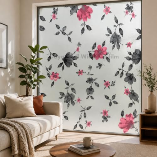 Image of Self Adhesive Window Privacy Film for Glass Windows & Doors | UV Blocking, Heat & Glare Reduction | Decorative Frosted Glass Film Easy to Apply (Pink, Black & Frosted White, 24X100 Inch)