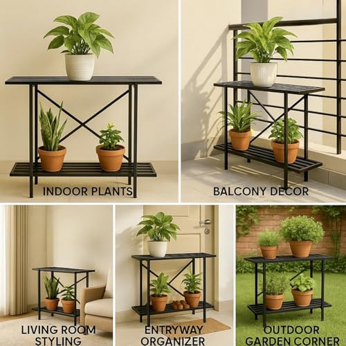 Image of Bee Creative Plant Stands for Outdoor Balcony, Flower Pot Stand for Indoor Plants, Large Metal Planter Stand for Living Room, home decor, Indoor & Outdoor plants Stand (2 TIER B)