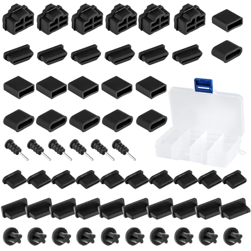 HOCUCHELAND 60 tappi di protezione USB, 8 tipi, silicone USB C, protezione antipolvere con scatola, nero USB C, tappi di protezione per porta USB, spina antipolvere per USB, USB Tpy-C, RJ45, HDMI,
