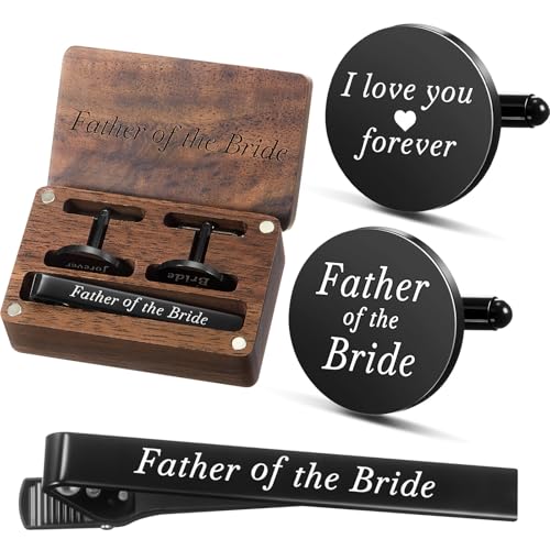 Image of Colingmill Father of the Bride Gift Dad of the Bridegroom Cufflinks Tie Clip Set with Engraved Wood Gift Box for Dad