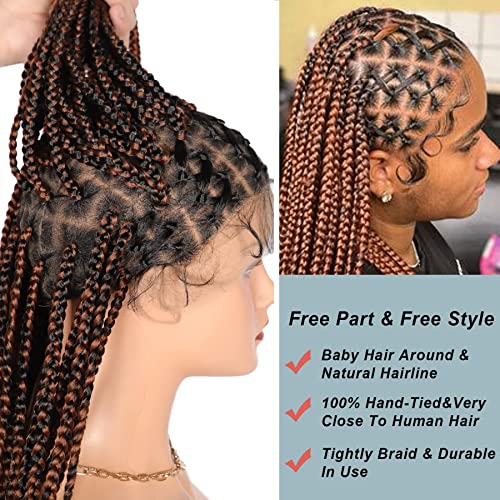 Fecihor Criss Cross Knotless Box Braided Wigs With Baby Hair 36" Full Double Lace Cornrow Lace Front Mix Black Brown Braids Hair Wigs For Women #TOP6
