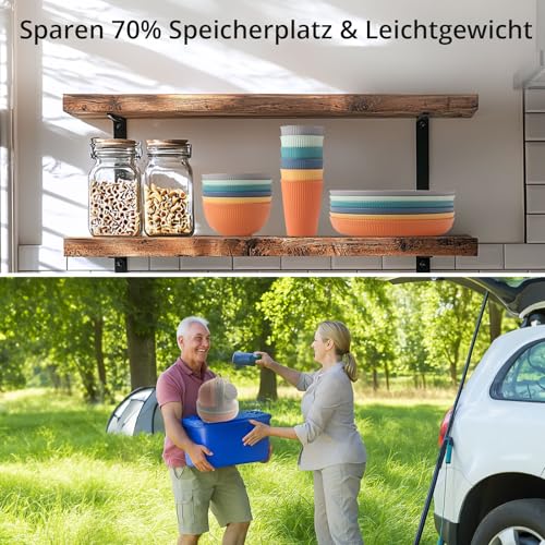 Anbte 18 Teiliges Geschirrsets Unzerbrechlich aus Kunststoff für 6 Personen Camping Geschirr Set 6-Farben Leichtes Küchengeschirr Set ideal für Picknick Camping Garten Wiederverwendbar (Bunt Grün)