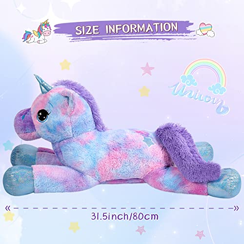 31.5Inch Unicorn Stuffed Animal Plush Toy Huge Soft Unicorn Plush Pillow Large Big Horse Plushy Fluffy Fat Oversized Plushie Multicolored Unicorn Gift For Kids Girls Boys 31.5Inch/80Cm, Colorful #TOP3