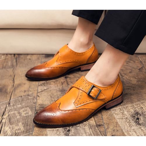 Men's Monk Strap Loafers Fashion Business Casual Formal Work Slip-On Shoes,Brown,48 EU4