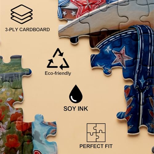 Puzzle Cowboy Boot Shoe Flowers para adultos 1000 piezas Naturaleza con arte patriótico americano plano estilo western miniatura 3