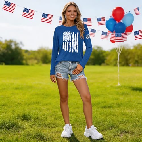 4th of July Shirts for Women Patriotic Shirts Red White and Blue Shirt USA Tshirt American Flag Long Sleeve Tees Tops — view 2