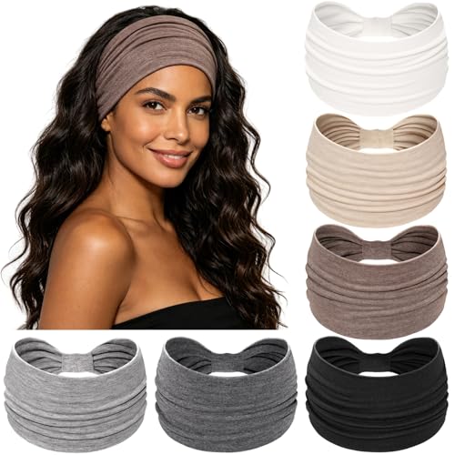 Image of Awumbuk Wide Headbands for Women Knotted No Slip Head Bands Soft Turban Headband Hair Accessories Boho African Solid Color Head Wraps for Women Yoga Workout (Dark brown)