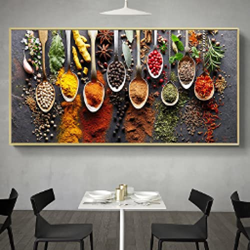 Herbes et épices peinture toile grand format pour une déco de salle à manger chaleureuse