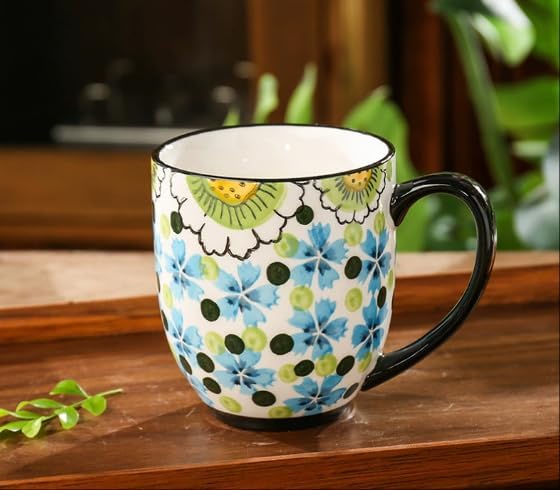 Ceramic Coffee Mug with Handle Vintage, Floral Cute Espresso Cups, Large Tea Cups and Drinking Mugs for Office and Home, Ideal Gifts for Women and Men (Blue 16oz) - Image 2