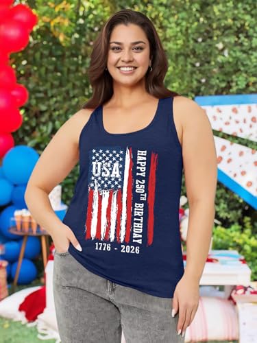 Image of Ithalt Plus Size 4th of July Tops for Women American Flag Tank Tops USA Patriotic Shirts Red White and Blue Sleeveless