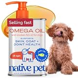 Native Pet Omega 3 Fish Oil for Dogs & Cats – Wild Alaskan Salmon Oil for Dogs Skin and Coat, Supports Joints, Heart & Shedding – Fast-Absorbing Omega 3 6 9 Liquid Supplement – 16oz