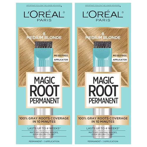 Image of L'Oreal Paris Magic Root Permanent Hair Color Kit, 100% Gray Hair Coverage In Just 10 Minutes, Precision Brush Applicator for Seamless Application, 8 Medium Blonde (2 Count)