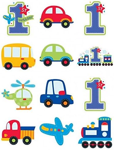 Miniatura 2 de All Aboard Boy - Paquete de decoración de primer cumpleaños, grande, 12 piezas, hecho de papel, azul y verde, 7, 9, 11 pulgadas por Amscan