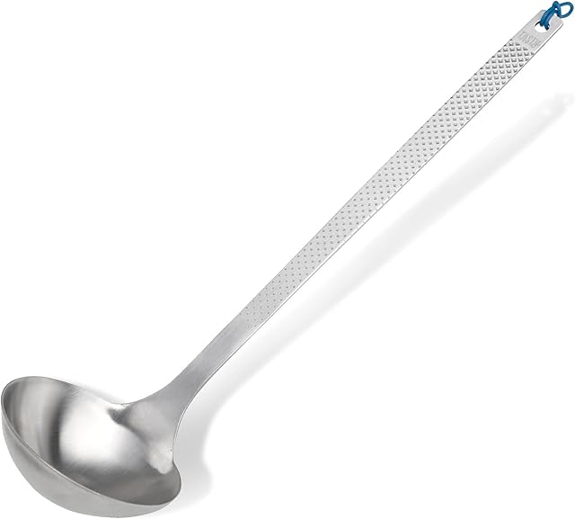 Tasty Stainless Steel Soup Ladle, Soup Spoon with Modern Handle and Silicone Loop, Kitchen Ladle Spoon for Serving Soup, Dimensions: 29.5x7.5cm, Colour: Silver, Blue