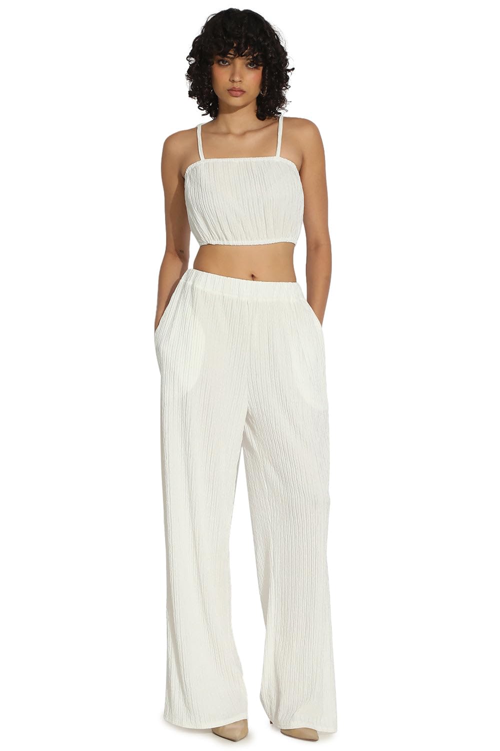 showoffff Edition Women's Textured White Crop Top with Pants Co-Ords Set-CHN-038_White_L-picture-19