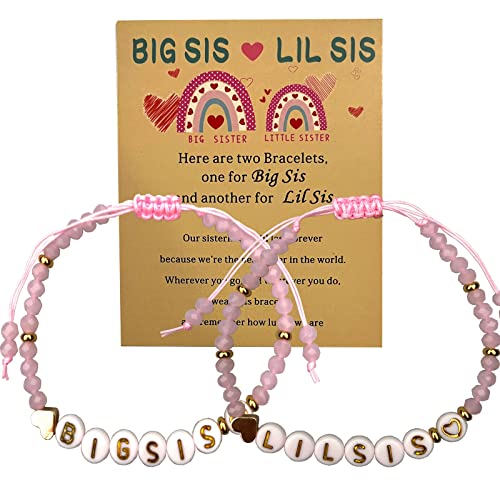 Big Sister Gift Bear Bracelet With Card Little Sister Gifts for Girls Announcement Jewelry With Round Bead (1+1pcs)