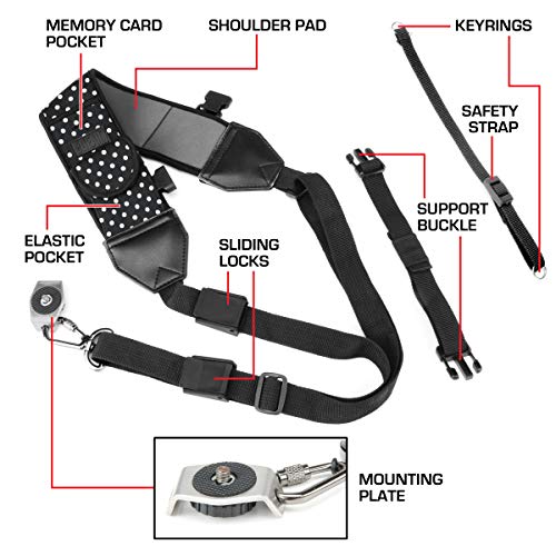 Usa Gear Camera Sling Shoulder Strap - Adjustable Neoprene, Safety Tether, Accessory Pocket, Dslr Strap Quick Release - Compatible With Canon, Nikon, Sony And More Dslr Mirrorless Cameras (Polka Dot) #TOP2