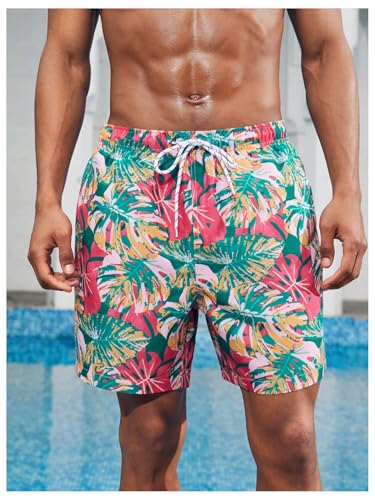 OYOANGLE Men's 7 Inch Tropical Print Swim Trunks Bathing Suit Beach Board Shorts Swimsuit3