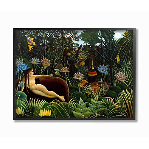 Stupell Industries Tropical Landscape Life Classic Painting, Design by Henri Rousseau Wall Art, 24 x 30, Black Framed