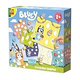 SES Creative – Klebebilder mit Bluey – Papierfiguren mit Fingerkleber kleben – 6 Klebekarten und Bluey-Papierformen – Lernspielzeug – ab 2 Jahren