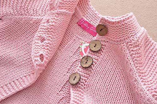 Willow Dance Toddler Baby Girls Autumn Winter Clothes Button Knitted Sweater Cardigan Cloak Warm Thick Coat (Pink, 3-4 Years)
