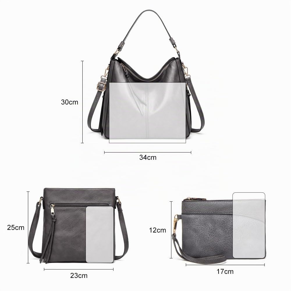 Pahajim Borsa a Spalla Grande PU Pelle Morbida Borsa Tracolla Elegante Set Borse Donna 3 pezzi Tote Bag per Lavoro Università Viaggio