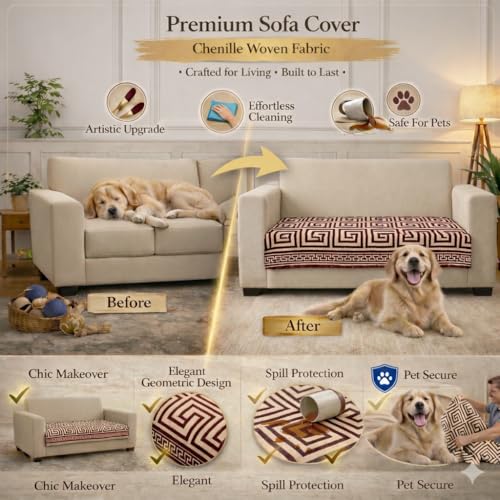 Image of STITCHNEST Premium Woven Sofa Cover 3 Seater | Modern Geometric Sofa Protector | Soft Fabric Sofa Sheet | Durable Living Room Furniture Cover