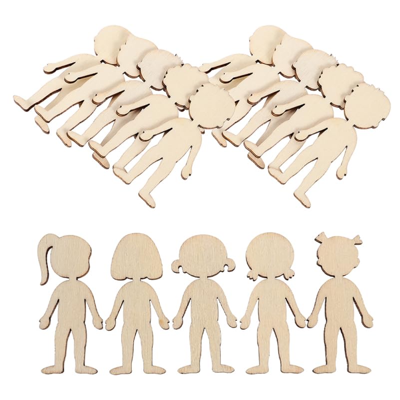 NOLITOY 100pcs Wooden People Cutouts for DIY Crafts, Natural Wood Slices Blanks Boy Girl Shapes, Unfinished Crafting Sticks for Kindergarten Art Home Decor