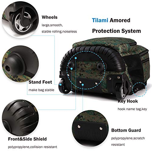 Tilami Rolling Backpack 18 Inch Wheeled Laptop Backpack School College Student Travel Trip Boys And Girls, Camouflage #TOP4