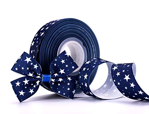 Atribbons 25 Yards 1 Inch Wide Stars Printed Grosgrain Ribbons,Color Grosgrain Ribbons With White Stars For Hair Bows Gift Wrapping And Craft (Navy) #TOP2