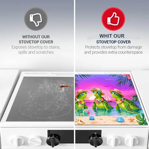 Image of HOMETITUTE Summer Stove Top Cover 28x20 Tropical Turtle Sunset Heat Resistant