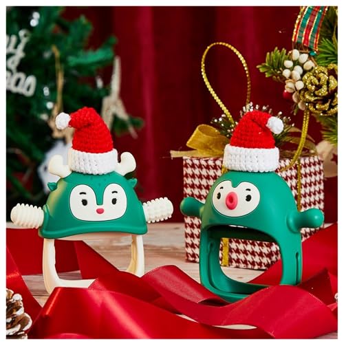 smily mia baby christmas stocking stuffers baby teething toyspenguin teether for 0-6m reindeer chew toys for 3-6mteething mittens for 6-12m babies my first christmas gift pine green