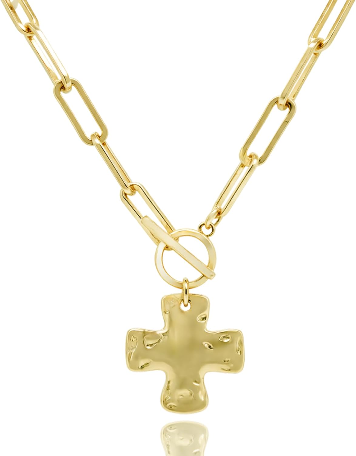 Gold Chunky Cross Necklace for Women - Statement Layered Hammered Cross Pendant Jewelry with Vintage Toggle Clasp, Bold Thick Chain Necklace Gift for Women - Image 5