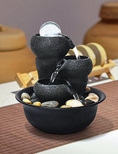3-Tier Flowing Bowls Table Fountain With Led Illuminated Crystal Accent 8" High Meditation Waterfall Fountains (Style 2) #TOP3