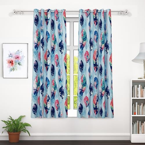 Image of Curtain Window - Raga Light Filtering Window Curtains 5 Feet Curtains for Home |Abstract| Aqua Blue| Polyester, Pack of 10