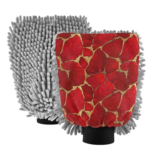 Manopla de lavado de coche con textura de piedra, color rojo y dorado, guantes de lavado de coche, sin arañazos, para limpieza de coche
