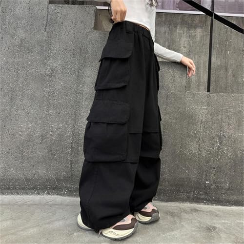 Moonker Girls Baggy Straight Cargo Pants Vintage Solide Color Wide Leg Trendy Joggers Soft Cool Trousers with2