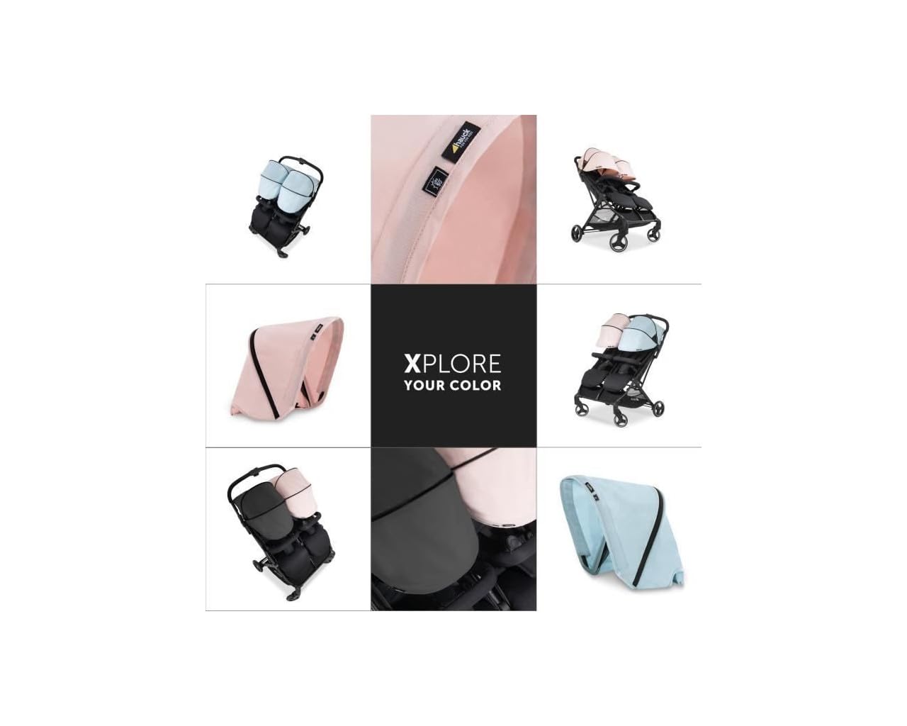Hauck Verdeck UV Schutz 50+ Verlängerbar Belüftungs Fenster für Geschwister Buggy Swift X Duo Blau