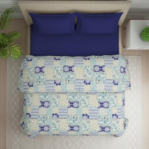 Image of Welspun Polycotton Ac Comforter Double Bed Quilt Blanket | 120 TC Duvets for Double Bed | Health Layer & Machine Washable | (88 inch X 106 inch Inches) - Blue