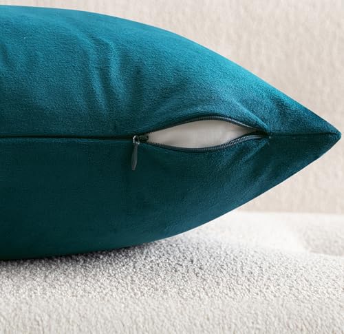 Image of MIULEE 28x28 Inch Euro Sham Velvet Pillow Covers, Set of 2 Large Square Decorative Pillows -Teal Super Soft for King Bed, Sofa, Couch, Accent Chairs with Hidden Zipper