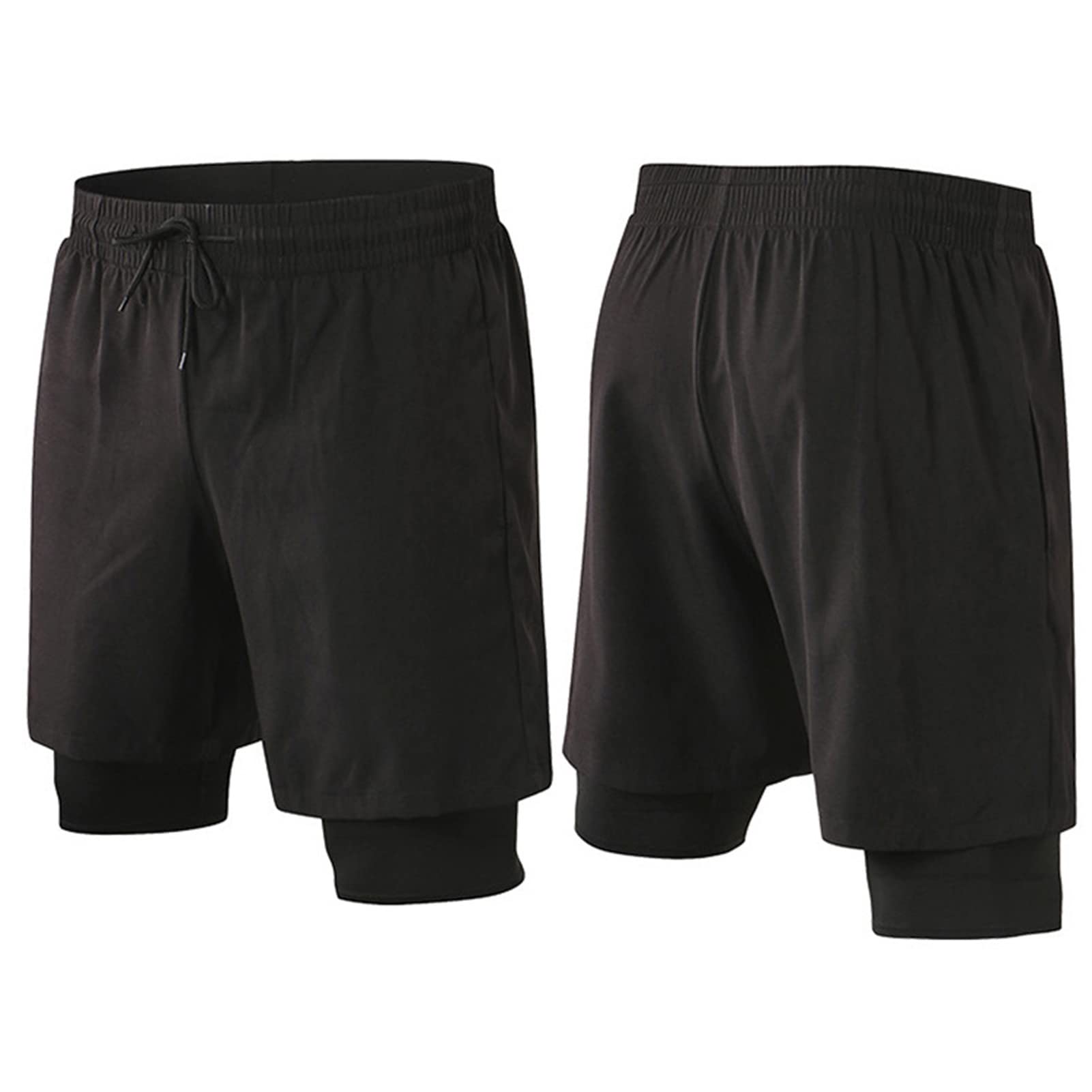 Men 2 in 1 Gym Running Shorts Lightweight Training Workout Shorts Breathable Outdoor Sports Short with Pocket (Black,XX-Large)